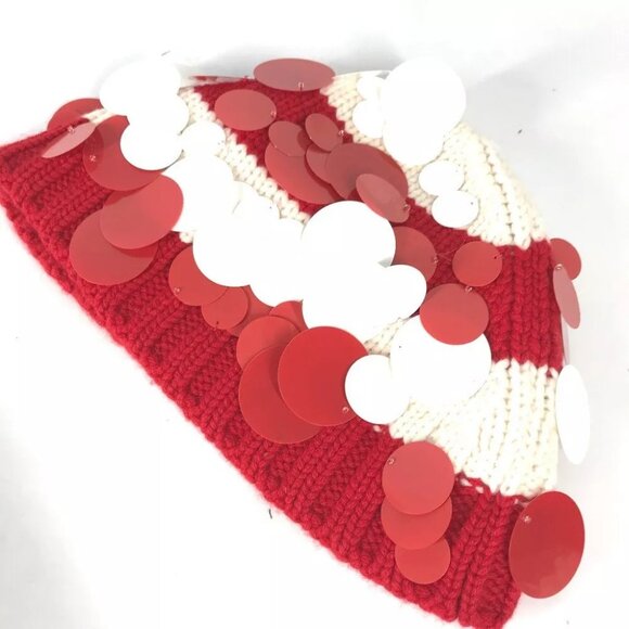 PRADA Sequin Knit hat Cashmere Red/White Unused - Picture 8 of 16